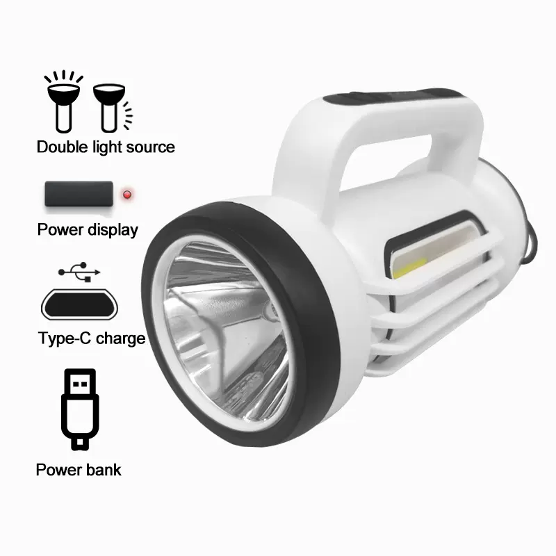 跨境强光手提探照灯应急充电野营灯户外钓鱼防水巡逻灯LED探照灯