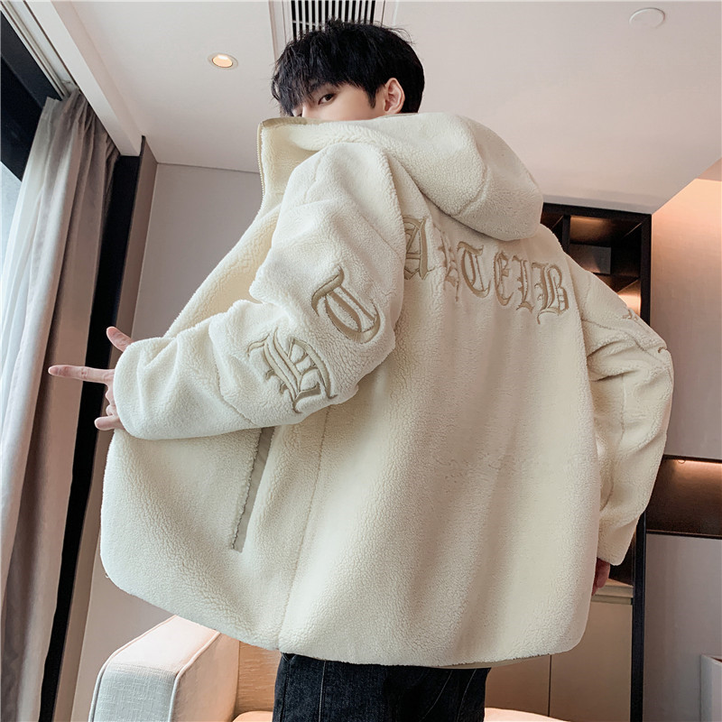 Giacca unisex foderata in pile – Cappotto invernale in sherpa con collo alto e tasche con cerniera (M-5XL, nero/crema)_voghion.com