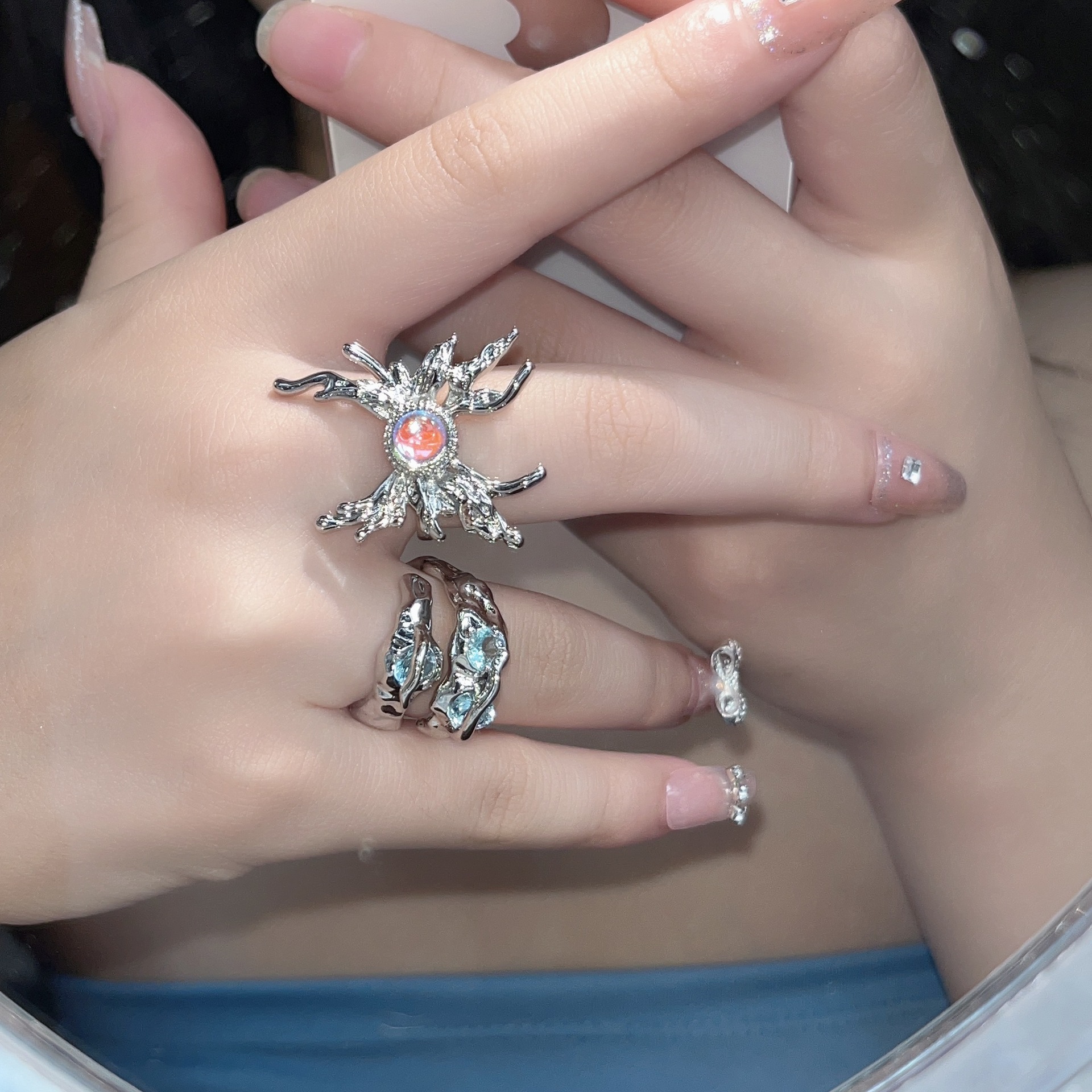 Vintage Style Geometric Spider Alloy Inlay Artificial Gemstones Open Ring