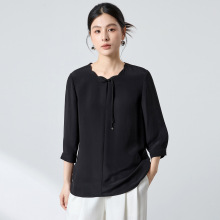 水墨佳人26夏新时尚简约混纺小衫花瓣领衬衫女舒适感百搭上衣3027