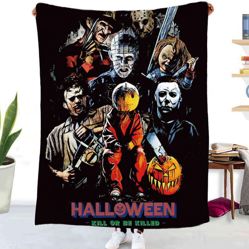 クロスボーダーアマゾンハロウィンホラー映画フランネルブランケットカバーブランケットデジタル印刷卸売|undefined