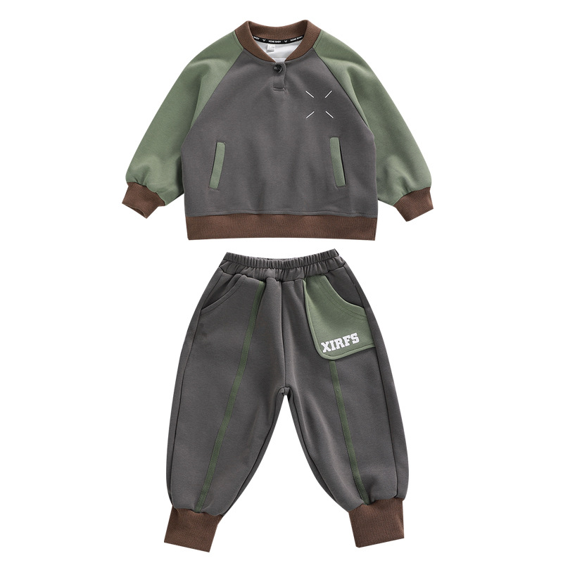 Ragazzi X 2023 Primavera e autunno nuovi bambini bella felpa a blocchi di colore Set in due pezzi di moda per ragazzi_voghion.com
