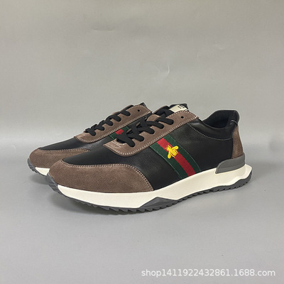 2021秋冬新款圆头头层牛皮休闲时尚潮流韩版系带年轻透气男皮鞋子