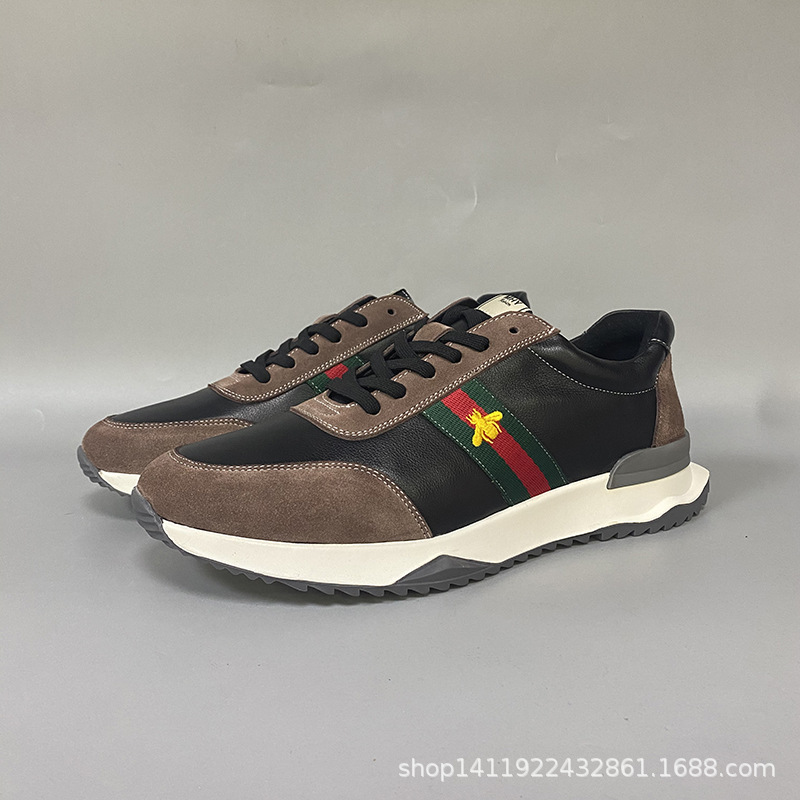 2021秋冬新款圆头头层牛皮休闲时尚潮流韩版系带年轻透气男皮鞋子