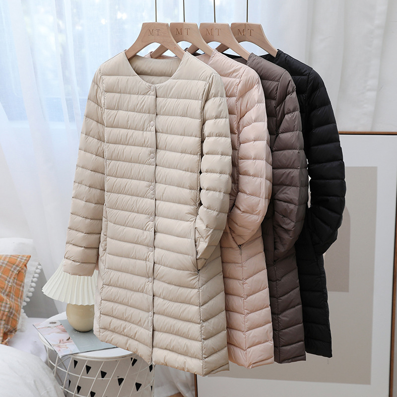 Cross-border Lightweight Down Jacket Women's Mid-length Round Neck Fashionable Coat with V-Neck Warm plus size Inner Jacket Fashionable