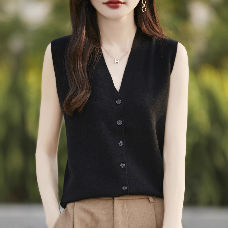 Wholesale Worsted Wool Knitted Vest Women's V-neck Cardigan Short All-match Outer Wear Sweater Waistcoat Spring and Autumn Knitted Horse