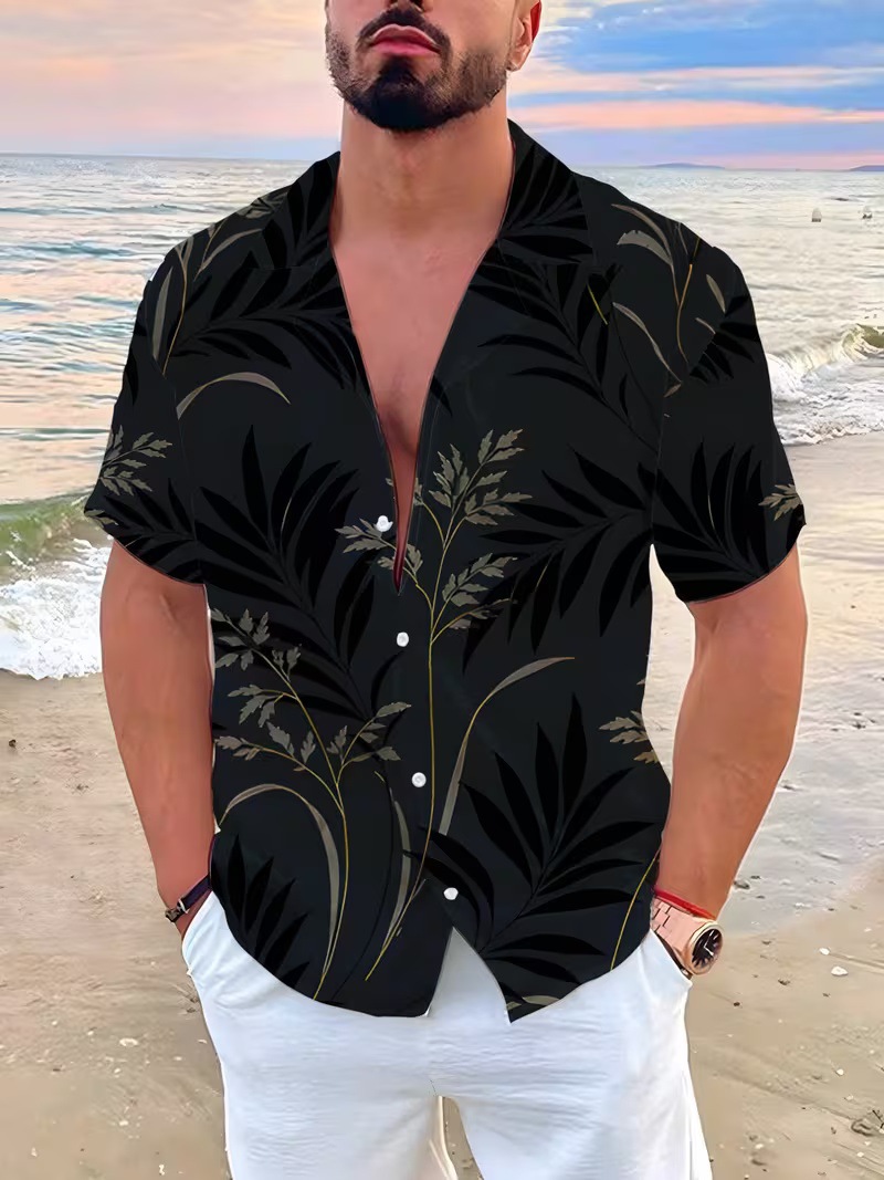 Fuente de fábrica para diseñar camisa hawaiana de hombre impresión de manga corta vacaciones casuales transfronterizas estilo cubano cuello TK