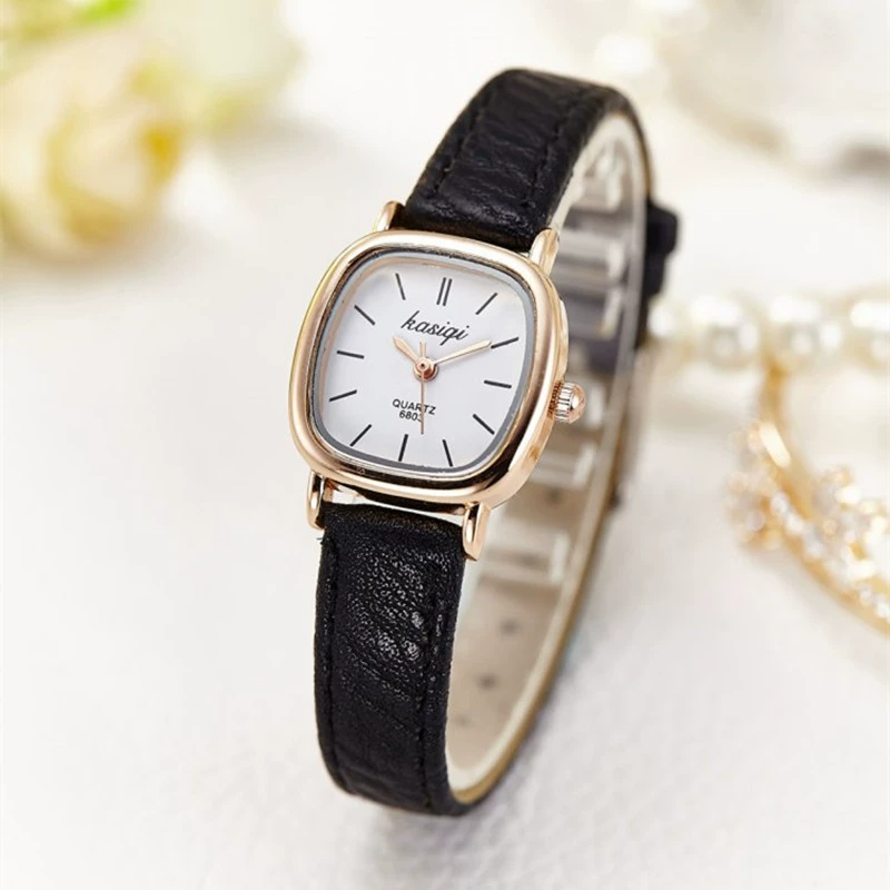 Watch Kasiqi Small Square Quartz, leather-style strap, 2.2 cm dial