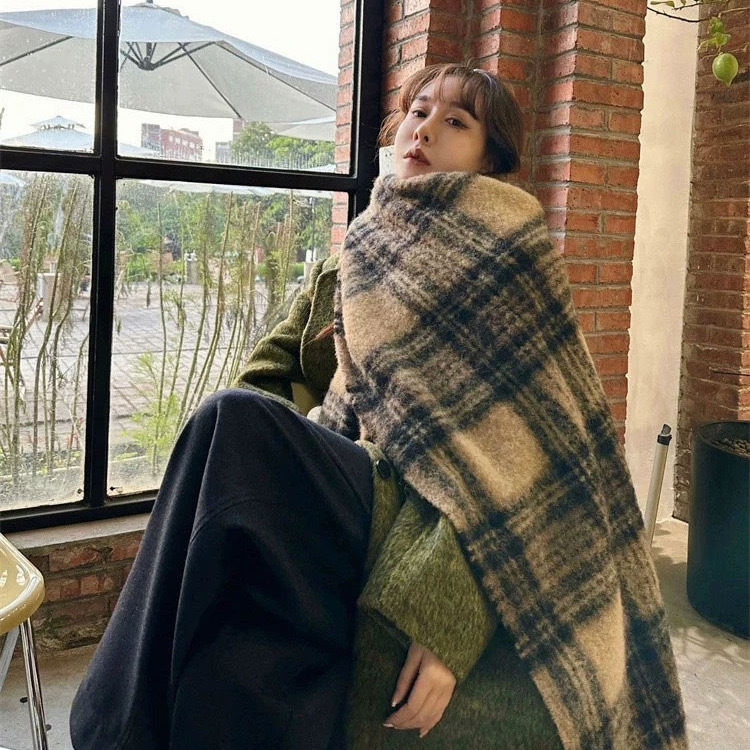 Women's Winter Checked Scarf Thickened Imitation Cashmere Shawl_voghion.com
