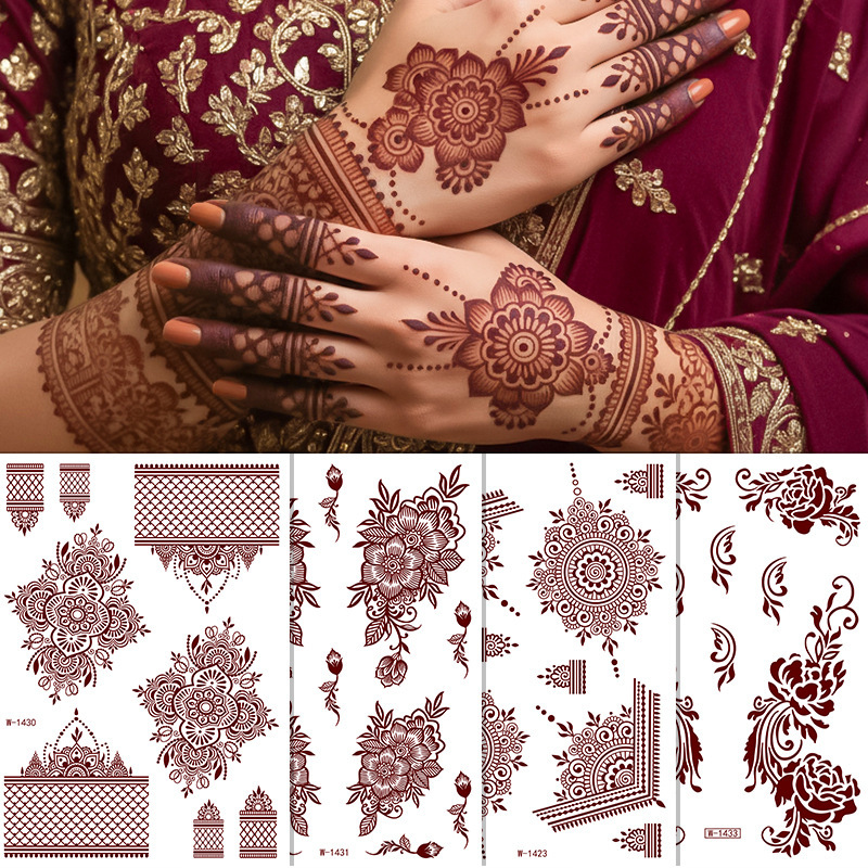 Cross-Border Reddish Brown Lace Tattoo Stickers Waterproof European and American Hanna Flower Temporary Tattoo Stickers Henna Tattoo Cross-Border Reddish Brown Lace Tattoo Stickers Waterproof European and American Hanna Flower Temporary Tattoo Stickers Henna Tattoo