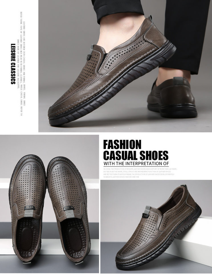Giày lười nam da mềm đế mềm chống trượt, giày da công sở thường ngày — Xăng đan kaki, Xăng đan màu đen chi tiết 14