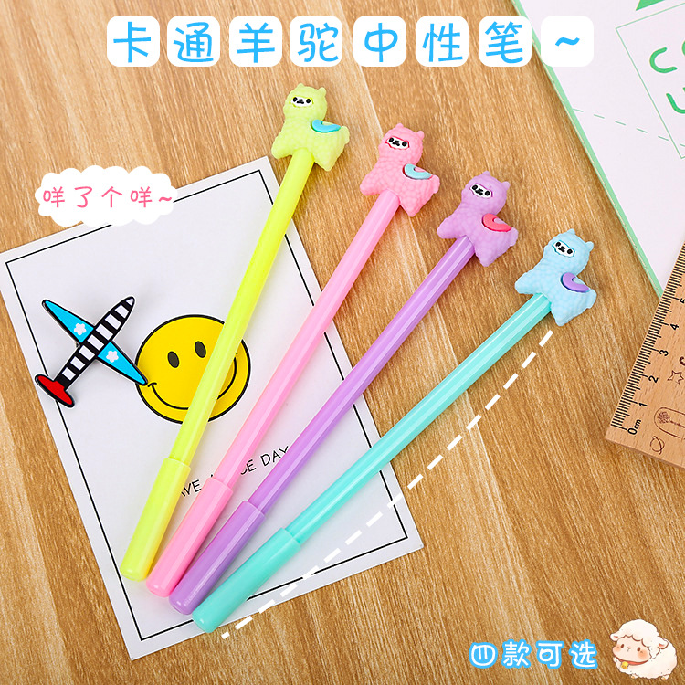Dibujos animados alpaca pluma de gel aprendizaje creativo papelería suministros de oficina pluma de agua lindo estudiante Premio logo al por mayor