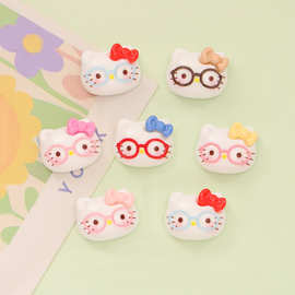 卡通可爱眼镜猫咪 diy奶油胶手机壳钥匙扣洞洞鞋扣发夹树脂饰品