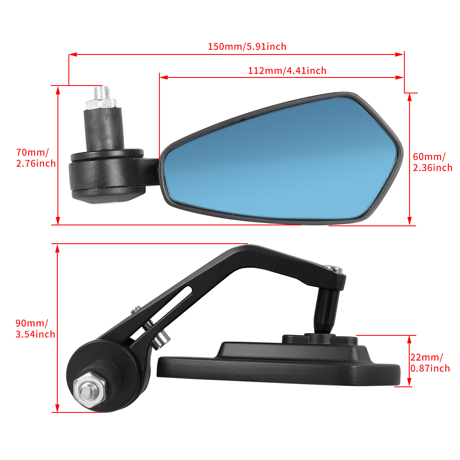 Motorcycle electric car rearview mirror handlebar folding mirror handle cover plug reflector rearview mirror rotatable blue mirror