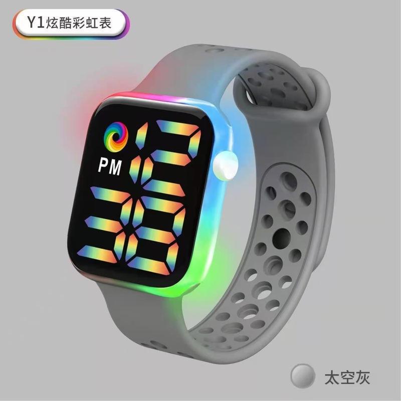 2021 nuevo reloj electrónico LED Y1 banda de arco iris fresco impermeable digital deportes moda pareja adulto reloj LED