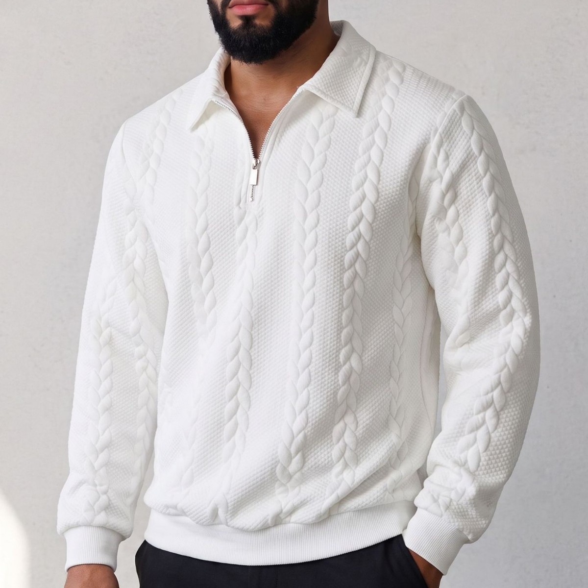 Cross-border Amazon European and American jacquard spring and autumn collared pullover half-zip casual sports men's sweatshirt in stock