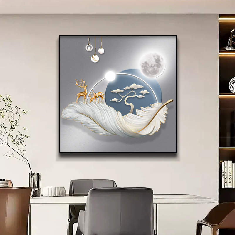 福鹿轻奢晶瓷装饰画简约挂画客厅高级感背景墙壁画玄关走廊过道|undefined