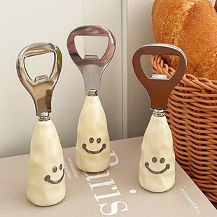 Standing Stainless Steel Creative Wine Cute Bottle Opener Beer Bottle Opener Ceramic Bottle Opener Handle Opener Artifact Smiling Face