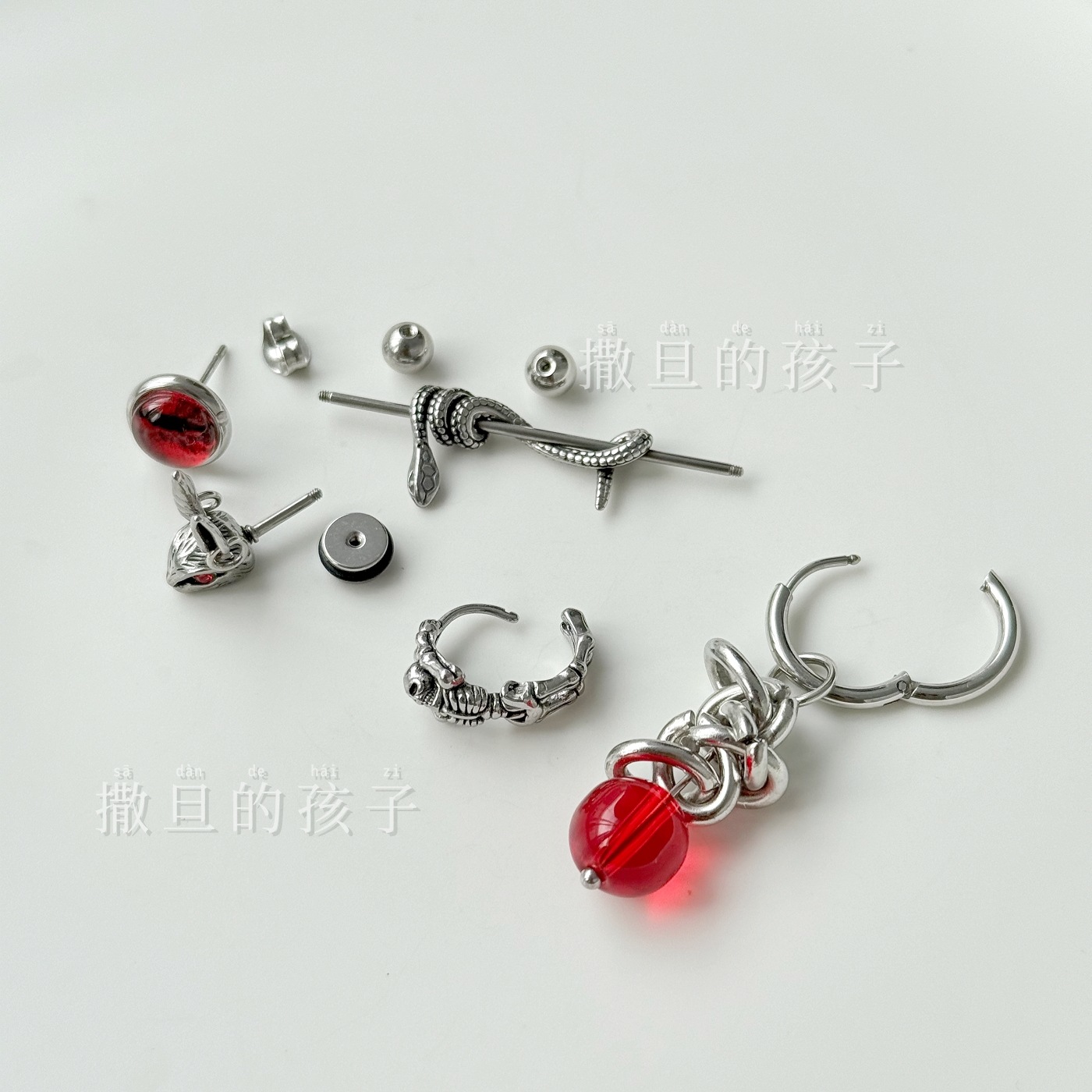Punk Earrings Dark Aesthetics Gothic Ear Bridge Studs Titanium Steel detail image 7