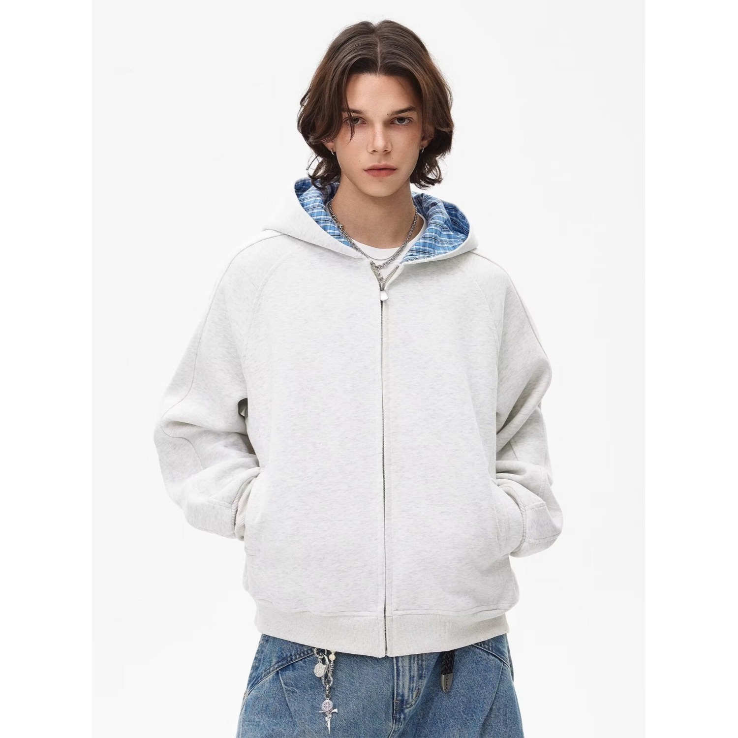 Versatile Minimalist Zip-up Hoodie, Loose Slimming Cardigan Jacket_voghion.com