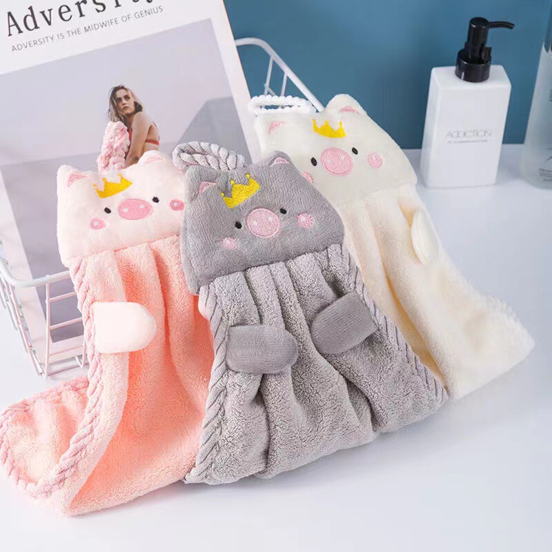 Cartoon Hand Towel Without Losing Hair Household Cute Hanging Kitchen Lazy Rag Hand Towel Solid Color Children's Hand Towel