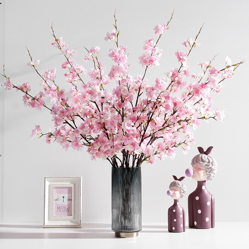 Flores de seda Decoración de interiores Decoración de flores de cerezo Mesa de comedor Flores florales Ramas de flores falsas sin baile Mueble de TV de flor de durazno