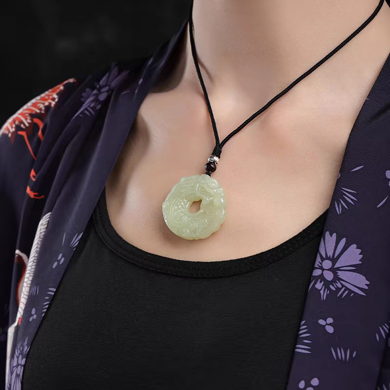 천연 신장 허톈 옥 물고기 용 펜던트 양면 조각 남녀용 용 물고기 옥 펜던트 인증서 포함