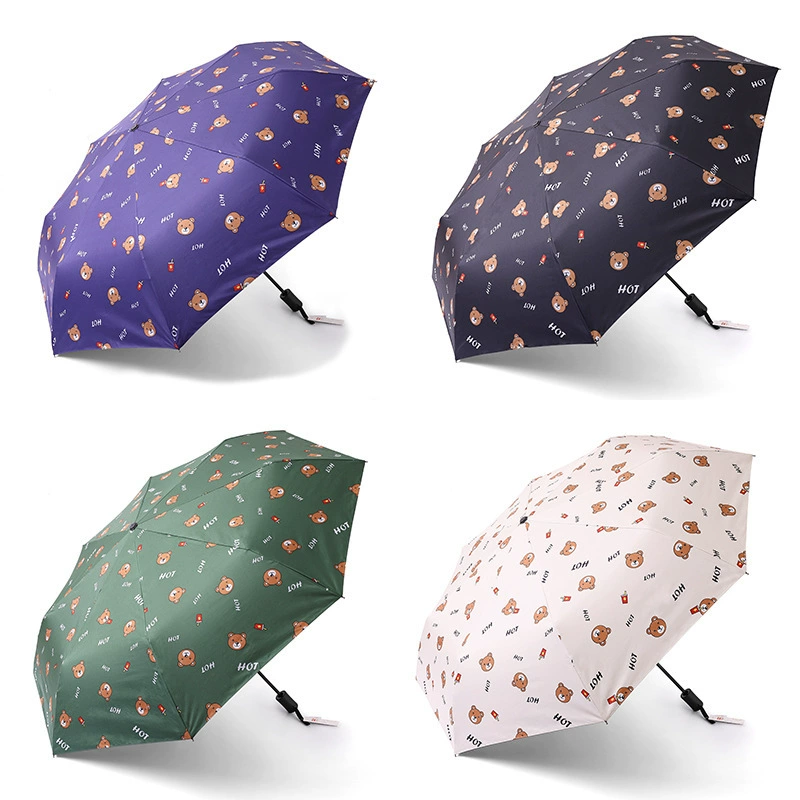 Cartoon automatic handheld umbrella, with little bears, fully automatic, sun protection