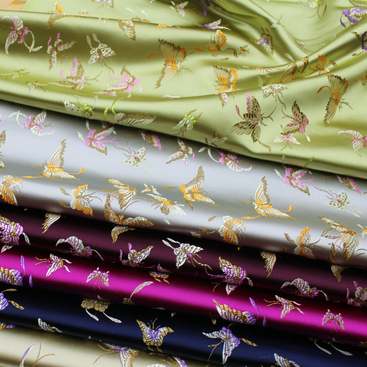 中国风旗袍童装娃衣汉服舞台装饰手工香包提花织锦缎丝绸蝴蝶面料