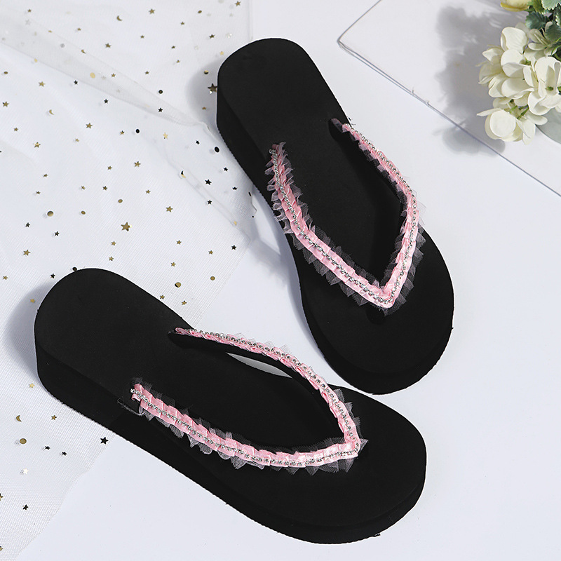 Rhinestones Open-Toed Flat Flip Flops NSKJX104848