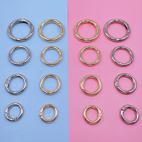 Zinc alloy spring clasp, hanging plated spring ring luggage DIY accessories, open-mouthed round ring bag hooks, pom-pom hooks