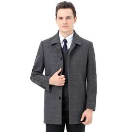 男士羊绒大衣中长款新款保暖羽绒可缷中年爸爸双面呢羊毛外套