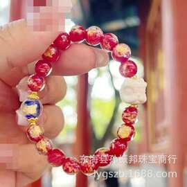 红色金银箔象牙果醒狮珠手链香灰瓷琉璃手串饰品饰品批发