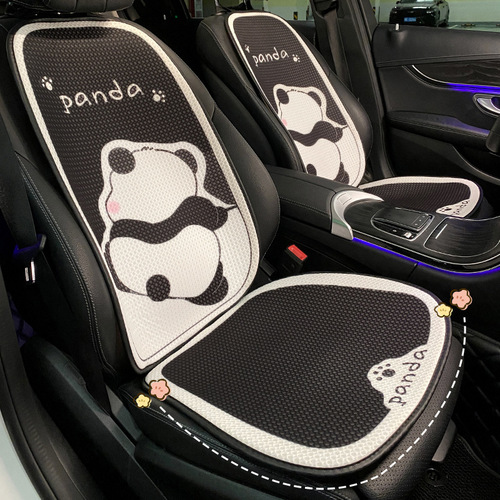 卡通熊猫汽车坐垫夏天四季通用款冰丝透气简约款车用座垫腰靠头枕