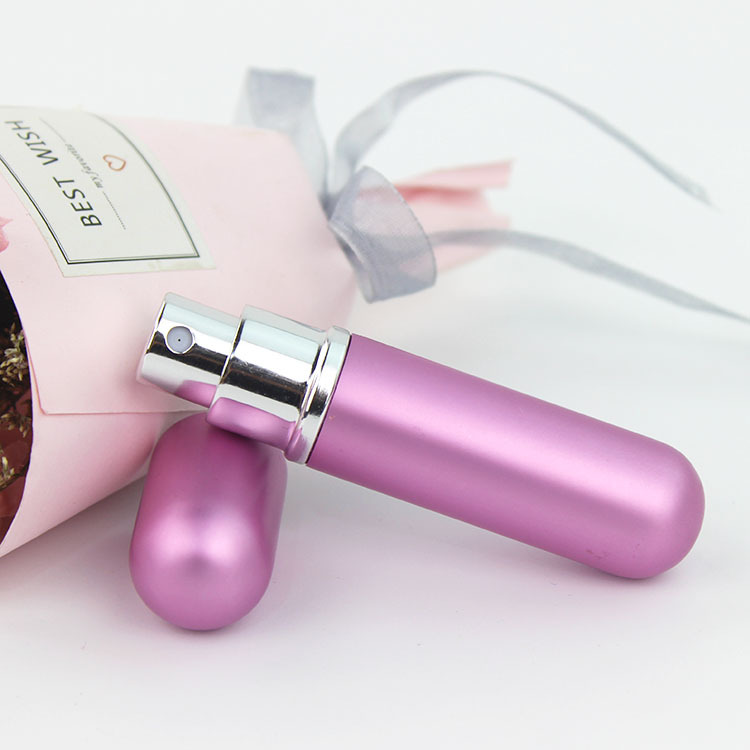 Botella de decantación de perfume de 5 ml con cabezal redondo, mini botella portátil de aluminio y vidrio para muestras de cosméticos.