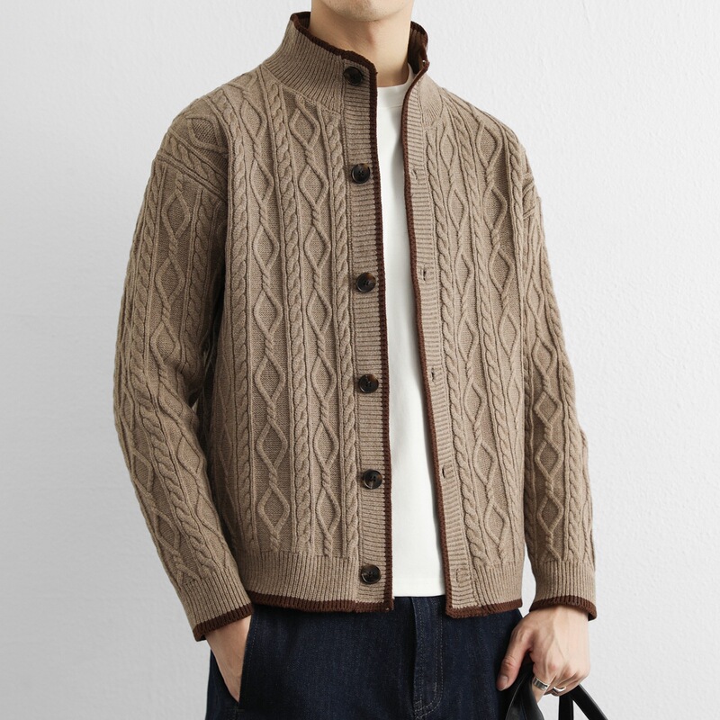 Fall/Winter 2026 New Men's Knitted Stand Collar Cardigan Jacket, Casual Loose-Fit Sweater Fall/Winter 2026 New Men's Knitted Stand Collar Cardigan Jacket, Casual Loose-Fit Sweater