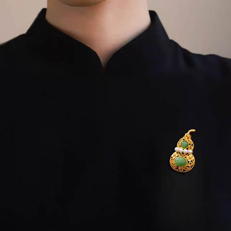 国风哑金镂空仿玉葫芦胸针防走光别针扣新中式旗袍汉服胸花配饰女|undefined