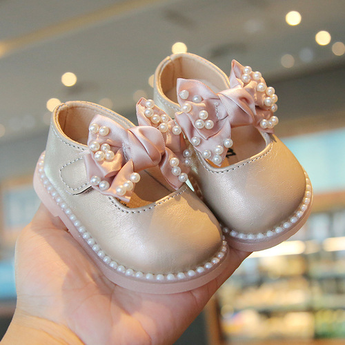 One piece drop shipping for baby girl square mouth shoes  children's shoes toddler shoes girls autumn soft bottom pearl princess shoes trendy