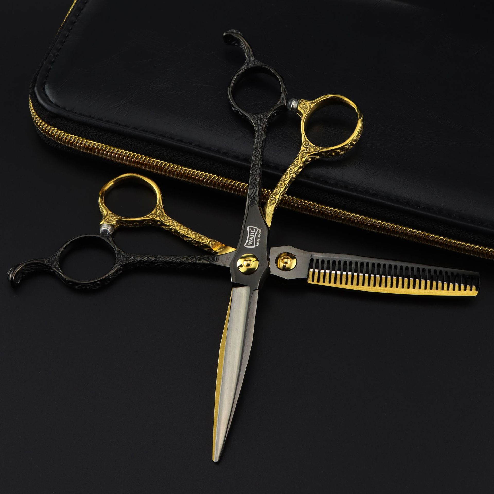 6.0寸黑金色华儿 美发剪刀 理发剪 平剪 刘海剪 牙剪