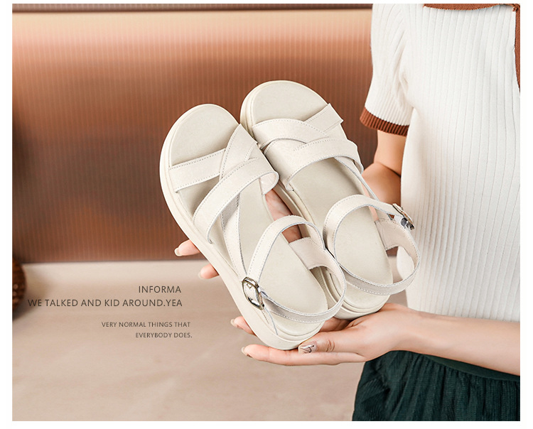 Dép sandal nữ quai ngang đế xốp mềm da thật phong cách La Mã — Màu đen chi tiết 19