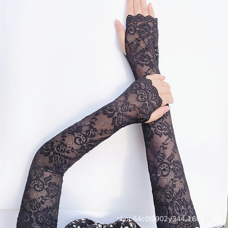 (2개) 여름 선 스크린 대형 탄성 레이스 오픈 핑거 아이스 커프 팔 소매 웨딩 팔 긴 소매 섹시한 흉터 커버 웨딩 팔 긴 소매