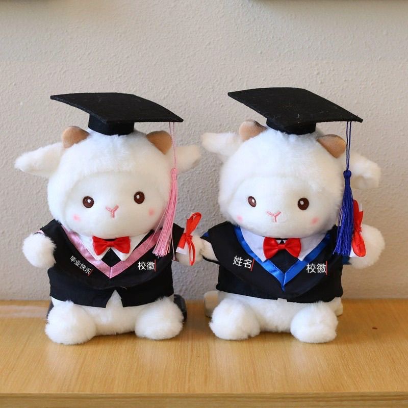 Muñeca de cordero de graduación con sombrero médico usar camiseta usar suéter para regalar a los estudiantes juguetes de peluche se pueden imprimir