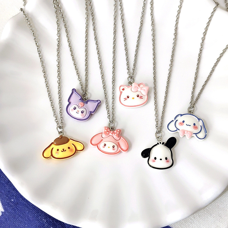 Cartoon Resin Kt Cat Melody Kulomi Gui Dog Sanrio Necklace Clavicle Chain Necklace Girly Heart Jewelry