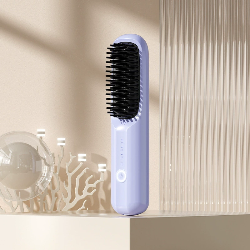 Wireless Portable Ceramic Hair Straightening Brush, Rechargeable, Ionic, Compact