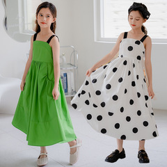 2023新款韓版女童大波點連衣裙 洋氣休閒中大童公主長裙沙灘裙