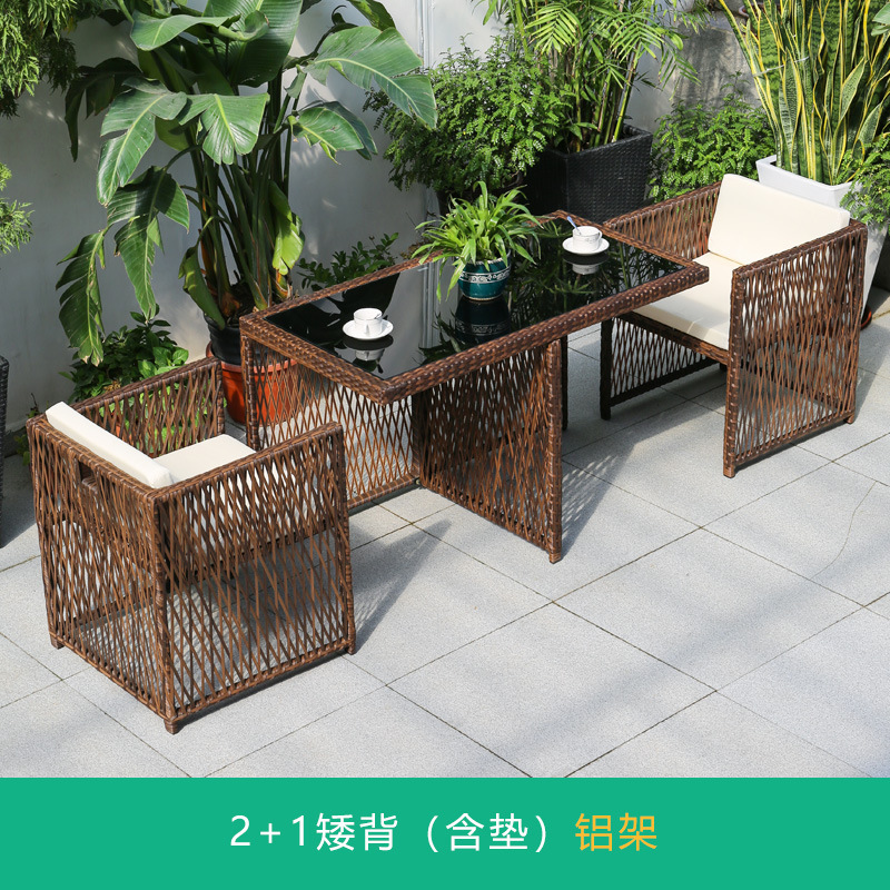 Silla de mimbre al aire libre combinación terraza de ocio balcón silla de ratán patio al aire libre mesa y silla con respaldo impermeable y protector solar