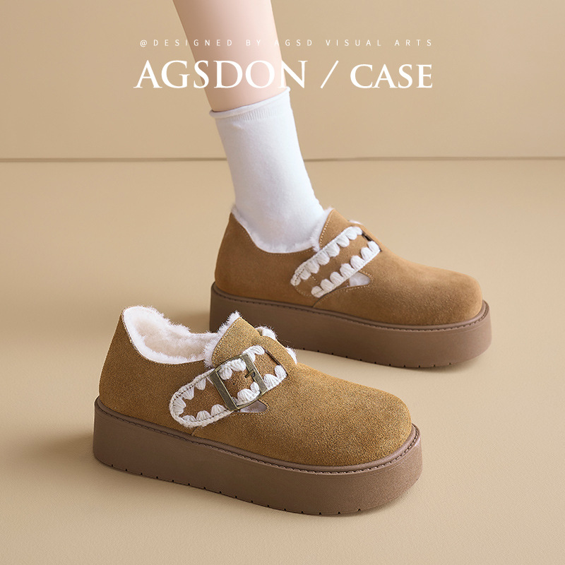 Augu Shi Deng grueso fondo de terciopelo Bocken zapatos de mujer 2025 nuevo invierno todo incluido botas de nieve bajas botas de algodón