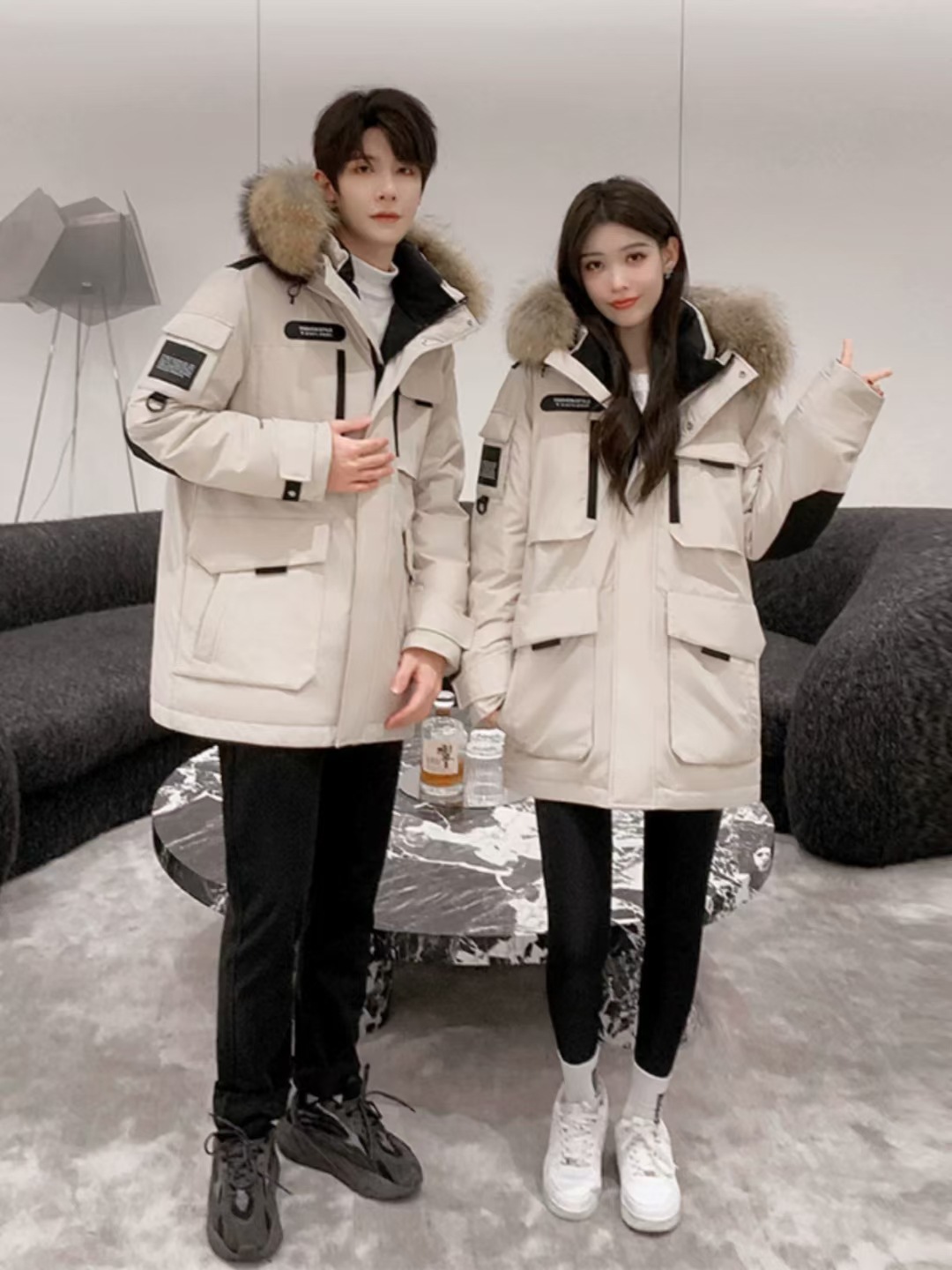 Men's Down Jacket With Fur Collar Unisex Outdoor Duck Jacket_voghion.com