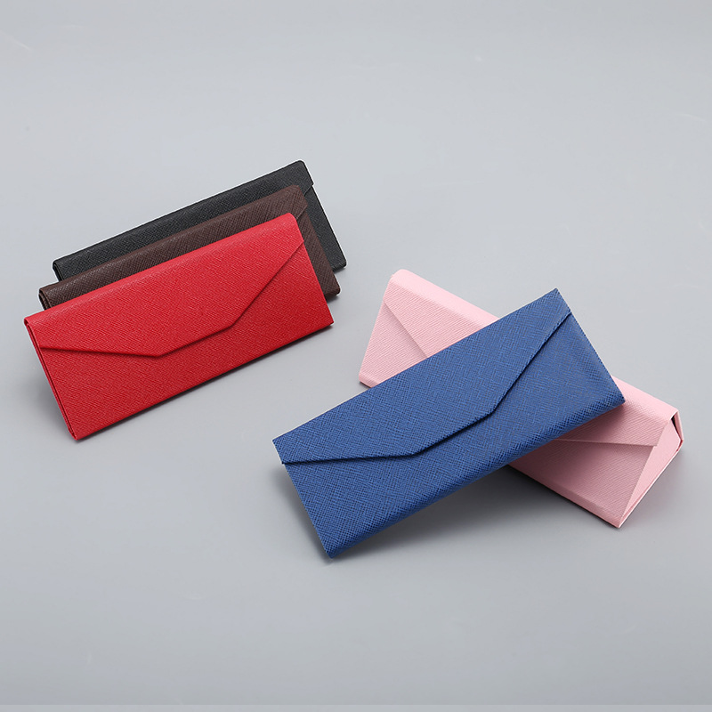 New Sun Glasses Case, P.U. Portable Durable Crosshatch Triangular Folding Sunglasses Case, LOGO Printable