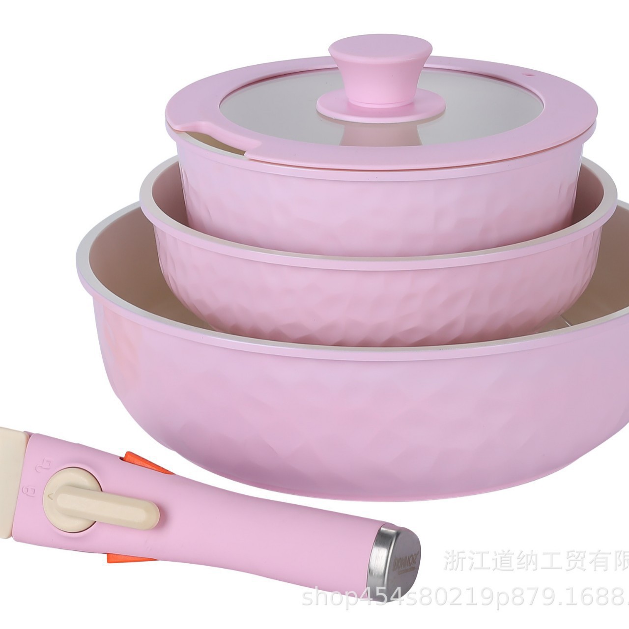 Juego de utensilios de cocina Donnor de estilo lujoso con mango desmontable, superventas para comercio exterior, compatible con cocinas de inducción, olla de fondo multicapa.